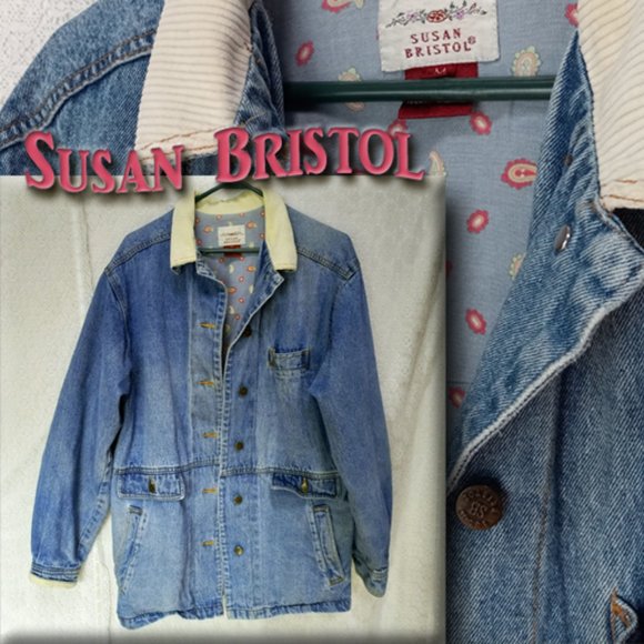 Susan Bristol Blue Denim Barn Coat With Paisley Lining Size Medium - Picture 1 of 16